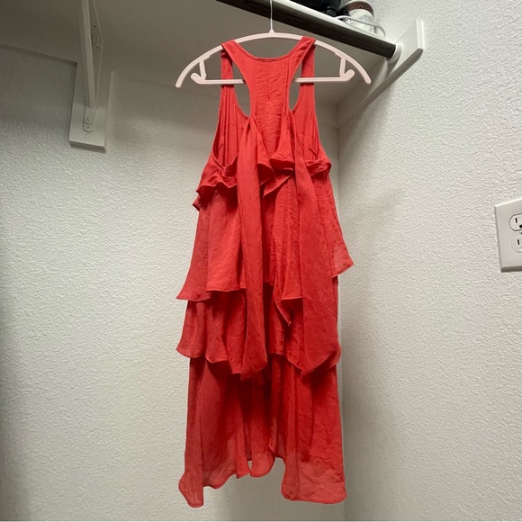 Coral summer dress with flowing tiers, size S - Picture 2 of 4
